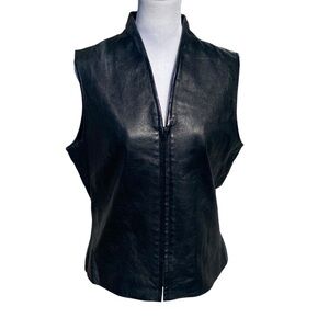 Mix It Ladies Leather Vest‎ Black Lined Zip Up